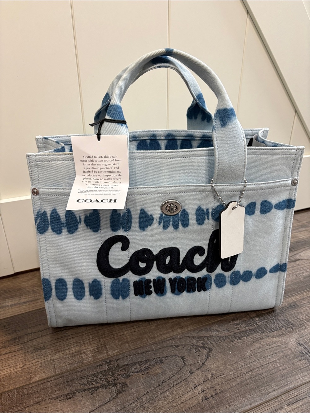 Coach Canvas Tote in Light Blue and Navy Tie-Dye NWT